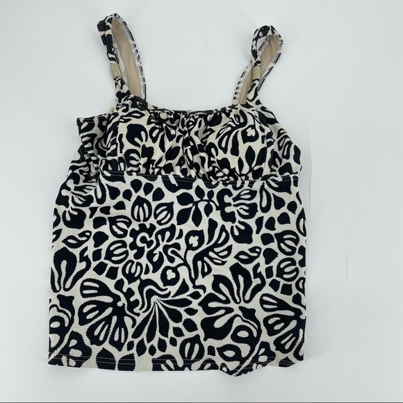 Lands End Black White Ruched Top Tankini - Picture 1 of 4